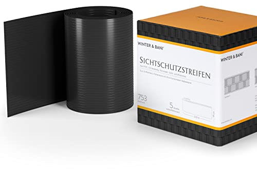 Winter & Bani by Blumfeldt Sichtschutzstreifen Zaun Hart PVC 12,5m x 19cm, Sichtschutz Zaun, Sichtschutzstreifen für doppelstabmatten, Sichtschutz Garten Zaunfolie, Diverse Farben (12,5m, Anthrazit)