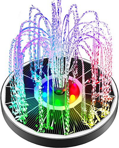 Yzert Solar Fountain Glass Panel with 2200 mah Battery, 3.5W Floating Solar Water Fountain with 4 Fixed Rods, Solar Pump for Bird Bath, Garden, Pond, Pool, Outdoor (White Panel Colorful Lights)