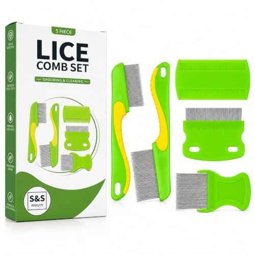 Nit Comb Head Lice Treatment Best of Lice Comb for Nit Treatment Metal & Plastic Flea Combs for Kids, Pets & Adults Removes Dandruff, Flea Eggs Pack of 5