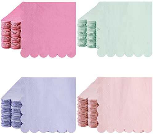 Kosiz 100 Pieces Scalloped Pastel Napkins 5 x 5 4 Macaron Colors Bulk