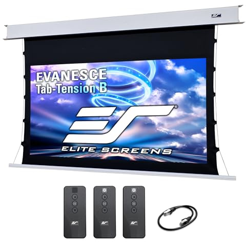 Elite Screens Evanesce Tab-Tension B, 110-inch 16:9, 4K / 8K HD, Recessed in-Ceiling Electric Tab Tensioned Projector Screen, Matte White Projection Screen Surface Programmed Remote Kit, ETB110HW3-E8