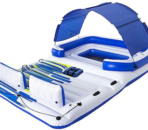 OPSREY Large Inflatable Floating Island, Inflatable Island Lounger with Tropical Breeze Floating Island, Waterplay Party Beach Floats, Swimming Pool Inflatable Floating Mat for Summer Parties