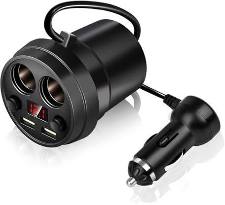 Adattatore per Accendisigari per Caricabatteria per Auto Doppio USB, Accendisigari Splitter con Filo Schermo LED Multifunzione Intelligente per Smartphone Tablet GPSCup