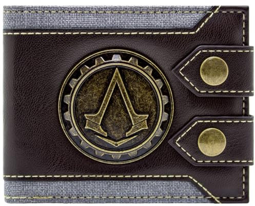 Lineage Assassin's Creed Syndicate London Metall-Zahnrad-Emblem Geldbörse/Geldbeutel Bi-Fold ID- & Kartenhalter, Braun