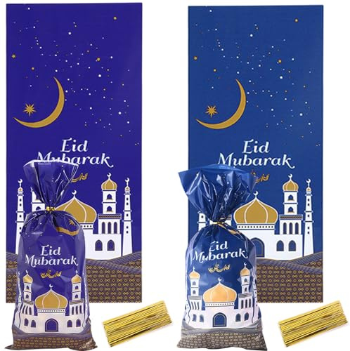 Zkaoai Eid Mubarak-påsar, 100 st. Ramadan-påsar för fyllning, Eid Mubarak presentpåsar med 100 slipsar, ramadan-tema, presentpåsar, partypåsar, Eid Mubarak, partypåsar för Eid Mubarak, partydekoration