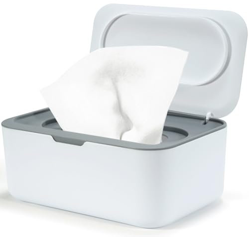 Feuchttücher Box für Baby, Feuchttuchbox Baby, Box für Feuchtes Toilettenpapier, Feuchte Tücherbox Grau Aufbewahrungsbox mit Deckel Hält Die Tücher, Feuchtpapierbox für Zuhause und Büro