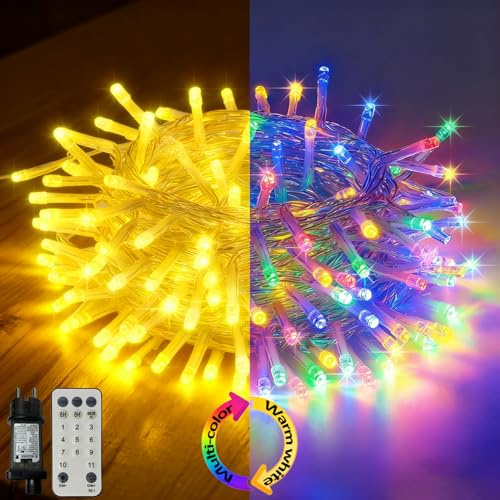 MOLVCE Ljusslinga utomhus ström 30 m 300 LED varm vit och färgväx | Julbelysning med 11 lägen/timer/fjärrkontroll/dimbar, IP44 vattentät för trädgård, balkong, fest, bröllop
