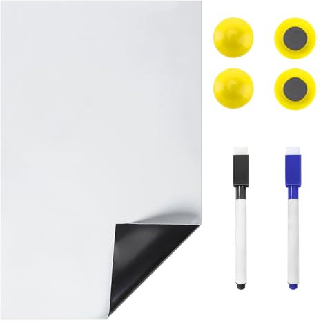 A5 Lavagna magnetica per frigorifero, con 2 pennarelli, 4 magneti e una gomma, pellicola flessibile per lavagna bianca, lavagna magnetica per frigorifero, per insegnanti, casa, aula, ufficio (SetA)