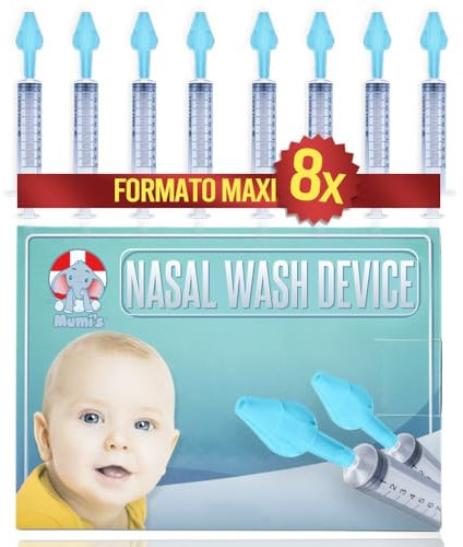 mumi's 8 pezzi,siringa per lavaggi nasali bambini adulti e neonato 8 olive nasali per lavaggi neonato +2 siringhe per lavaggi nasali 10ml Dispositivo medico CE made in italy
