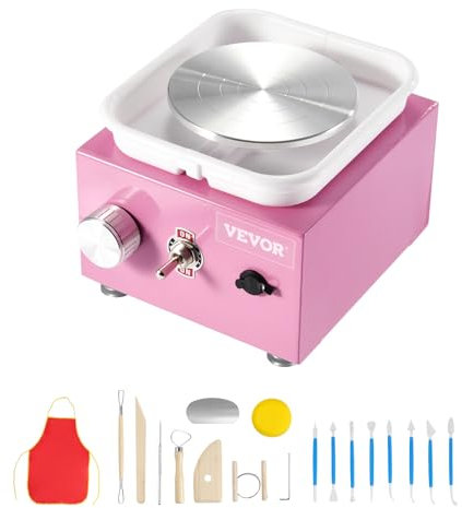 VEVOR Mini-Töpferscheibe, 0–320 U/min, einstellbare Geschwindigkeit, abnehmbare Beckenformmaschine, 2,56 Zoll/3,94 Zoll, 2 Drehteller, elektrische Keramik-Töpferscheibe, 18-teiliges Zubehör