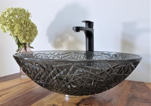 Nero Aufsatz Glas Waschschale Kristall grau oval Waschbecken Waschtisch anthrazit Glaswaschbecken Bad WC