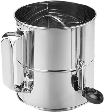 Colino per farina – setaccio a maglia fine, spargitore per farina, colino in acciaio inox, colino a manovella, per cuocere torte, cupcake e dessert