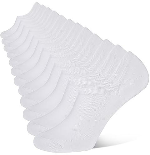 YOJOOM Calzini Fantasmini Uomo Sneaker Calze Taglio Basso Corti，Calze Invisibili Sportive Antiscivolo Cotone (IT, Numero, 39, 42, Regular, Regular, Bianco 6 paia)