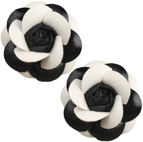 CALFOVERA 2PCS PU Leather Rose Flower Shoe Decoration Charms Red Leather Floral Sandals Embellishments Elegant Shoe Clips Camellia Hairpin Brooches Bag Charm for Lady Bridal Women Hat Dress Clothes
