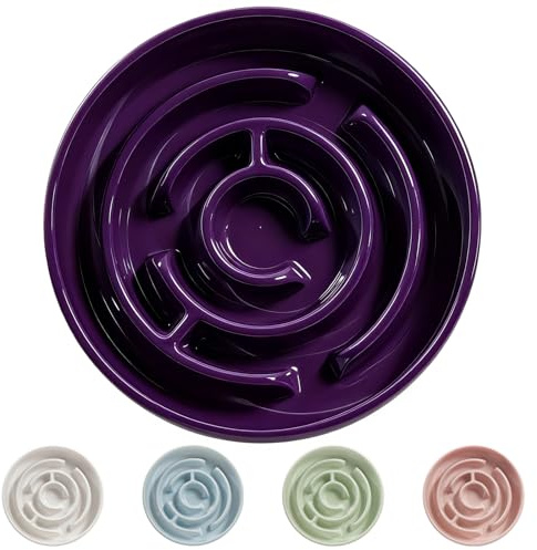 Ceramic Slow Feeder Dog Bowl,1.5 Cups Pet Slow Feeder for Small and Medium Breed,Puzzle Dog Food Dish,Anti-Gulping,Stop Bloat,Preventing Choking(Purple)