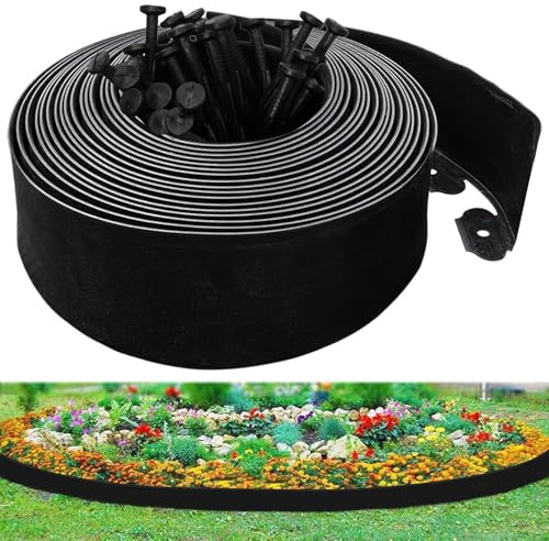 Extra Tall 10-Meter No-Dig Garden Edging Border, 10CM-Height Heavy Duty Landscape Edging with 30pcs Stakes for Garden, Flower Beds, Lawn Edging & Driveways