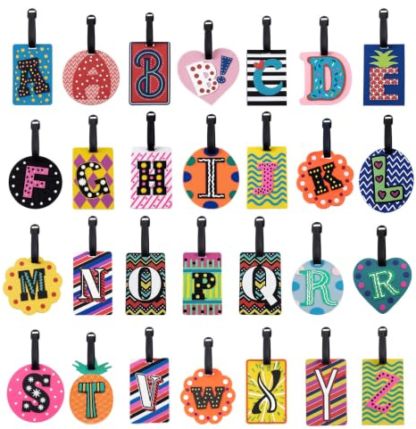 Luggage Tag A-Z Initial for Suitcases, Personalised Alphabet Travel Tag, Baggage Identifier with Secure Strap, Letter Suitcase Tag for Travel Bags, Hand Luggage, Backpack and Gift，N