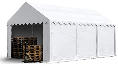 TOOLPORT Tente de Stockage 4x6 m bâches en PVC 750 N Blanc imperméable avec Cadre de Sol