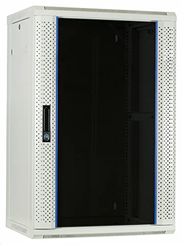 DSIT 18HE Netzwerkschrank (Serverschrank) 19 Zoll Wandmontage - mit Glastür - Weiß - (BxTxH) 600 x 450 x 900mm - Traglast 60 kg