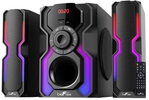 beFree Sound 2.1 Channel Bluetooth Multimedia Wired Speaker Shelf Stereo System with Reactive LED Lights, FM Radio, USB, and SD Inputs