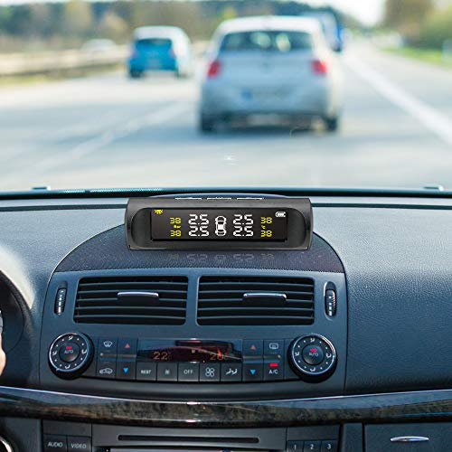 iTimo Reifendruckkontrollsystem TPMS fürs Auto, Solarenergie, digitales LCD-Display mit externem Sensor