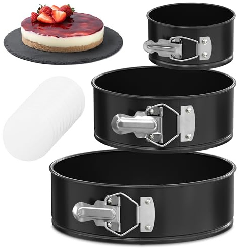 Spring Form Pan for Cheesecake - Leak Resistant Springform Pan Set, Easy-Open Latch, Removable Bottom, Clean Release, Nonstick Round Cake Pans Set, 60 Parchment Liners, Great as Kitchen Gifts for Mom