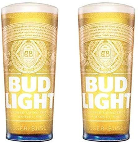 Lot de 2 verres à bière Bud Light officiels de Budweiser Demi-Pinte