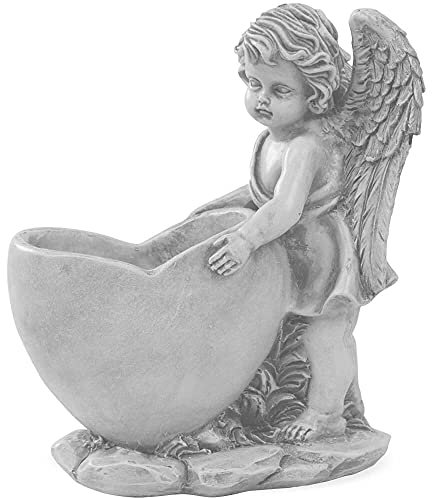 Matches21 Ange debout avec pot de fleurs en forme de cœur Décoration de jardin Décoration funéraire Poly 17,5 x 9 x 20 cm
