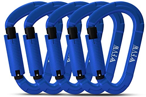 Mousqueton Escalade, 5PCS Mousquetons Verrouillage Automatique, 25kN Mousqueton, Certifié CE, Solide, pour Alpinisme, Laisse Chien, Sac de Frappe, Pompier, Hamac, Porte clé, Forme de D