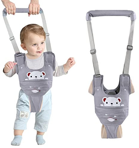 IULONEE Lauflernhilfe Gehhilfe für Baby Walker Sicherheitsleinen Ergonomie Kinder Stehen Gehen Lernen Helfer mit Abnehmbarem Schritt für 9-24 Monate(Grau)