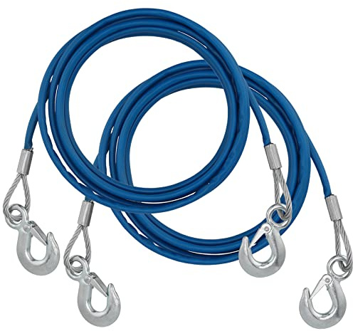 KEILEOHO 2 PCS 3/8 Inch x 13Ft Steel Winch Cable, 22046 Lbs Breaking Strength Heavy Duty Tow Cable, Steel Wire Rope with Swivel Hook and PVC Casing for Towing Truck, Wrecker, Crane, Blue