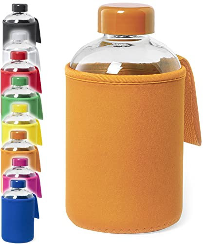 Generico Water Bottle 600ML Glass Screw Cap Cover Carrying Handle Sport (ORANGE)