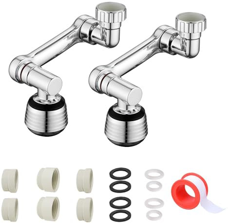 YHUIKXIN 2 Pcs Universal Rotating Faucet Extender 1080° Schwenkbarer Wasserhahn Strahlregler 2 Wasserauslassmodi für Küche Bad Universeller Wasserhahnanschluss, Silber
