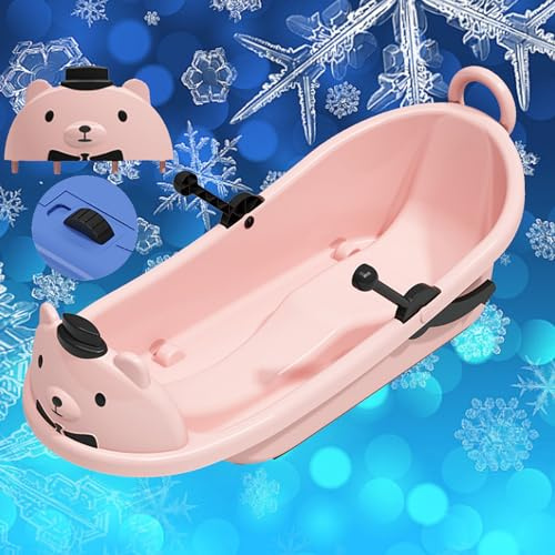 Children's Cartoon Bear Sled, with Pulleys Big Backrest Sled, Plastic Sled, Thickened Sled