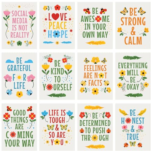 12 st affischer för psykisk hälsa – Affirmationsstation klassrumsaffischer, mental hälsa, terapi kontorsdekor psykisk hälsa, skola kontorsdekor, lugn hörnpsykologi pedagogisk affisch (30 x 40 cm)