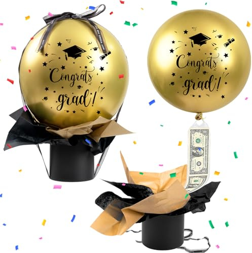 VABAMNA 2026 Graduation Balloon Gift Set, Class Of 2026 Congrats Grad Pull Money Metallic Gold Balloon Box Surprise Cash Gift Idea For Boys Girls College High School Graduation Party Decor