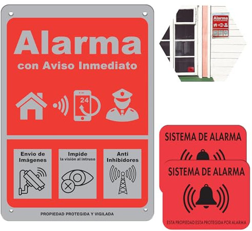 ITALMI Cartel alarma Dibond | 20 x 30 cm |+ 2 Pegatinas de alarma de regalo. | Protección Interior y exterior