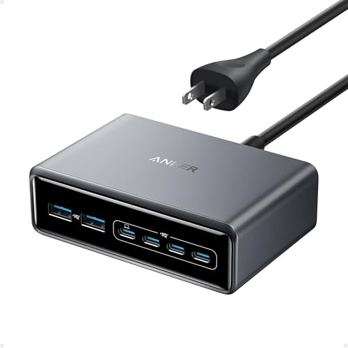 Anker Prime Charging Station, 200W 6-Port GaN Desktop Charger, Fast Charging USB C Charger for Multiple Devices, Compatible with iPhone, Galaxy, MacBook, Dell and More