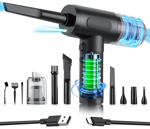 Elektrische Staubgebläse, 3 in 1 Electric Compressed Air Duster 3-Gang 110000 U/minmit 6000mAh Akku Druckluftkanne mit USB-Kabel Reinigungsbürste, für Computer, Tastatur, Auto, Haustierhaus