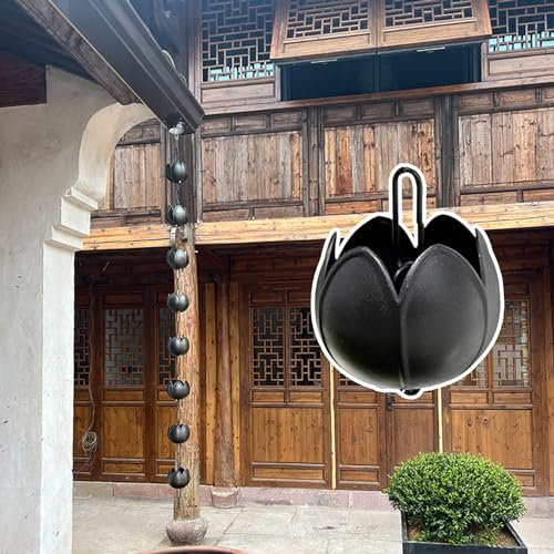 Flower Shaped Rain Chains for Gutters, Black Rain Drain Water Feature, Elegant Hanging Rain Chain Downpipe, Rainwater Catching System (Size : 5m (16.4ft))