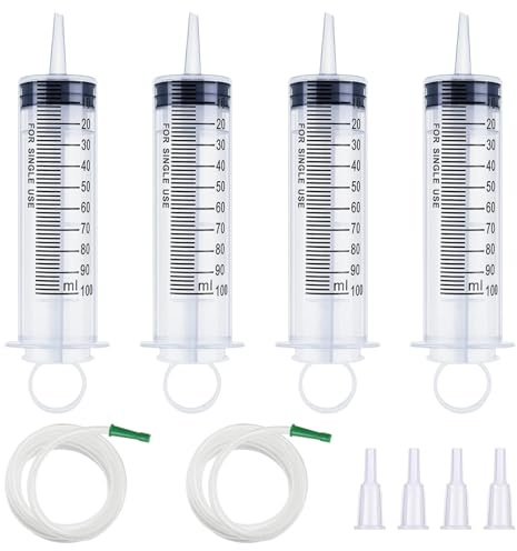 4 stycken 100 ml spruta plast, doseringsspruta i enkelförpackning, plastsprutor med slang, plastdoseringsspruta, mångsidiga doseringssprutor för djurfoder och växtbevattning