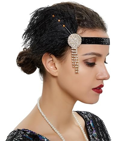 Coiffure De Bal Plume bandeau mariée bal Performance robe accessoires frange cheveux accessoires(Gold)