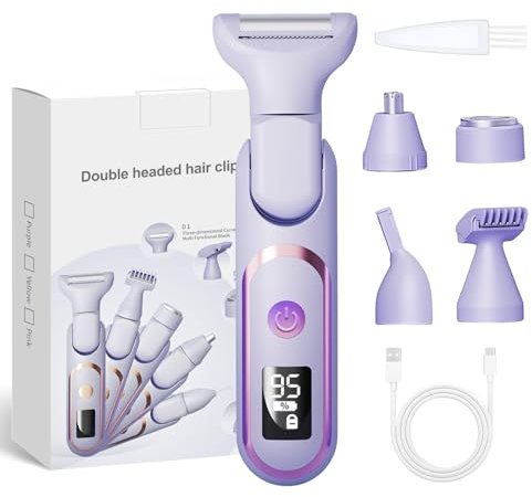 Rasierer Damen, 5-in-1 Intimrasierer für Frauen, LCD-Display 180° Winkel Verstellbar Rasierer Damen Wasserdicht Wiederaufladbarer Damenrasierer Elektrisch für Bikinizone Achseln Beine (Lila)