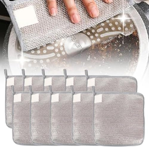 10 Pcs Trapos de Limpieza de Alambre Multiusos, Paños de Esponja para Fregar Tres Capas de Trapo Espesante en Seco y Húmedo, Multipurpose Wire Dishwashing Rag, Reusable Hanging Wire Dishwashing Rags