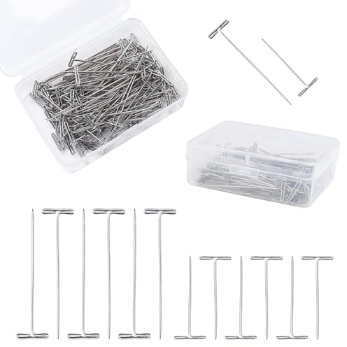 SYEYCW 200 Pièces Épingles en T pour Perruques, 27mm et 38mm Épingles en Acier Plaqué en Nickel avec 2 Boîtes en Plastique, Aiguilles en Métal Réutilisables, pour Perruques et Blocage Tricot, Argent