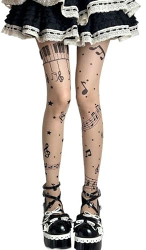 TYATVS Whimsy Twee Piano Tights Fun Funky Lady Bug Patterned Stockings (One Size,beige)