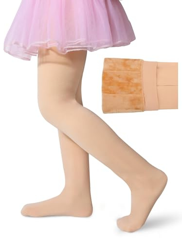 JiaYouLC Girls Fleece Lined Tights Winter Warm Opaque Leggings Kids Stretch Thermal School Tights (UK, Age, 7 Years, 10 Years, Regular, Skin)