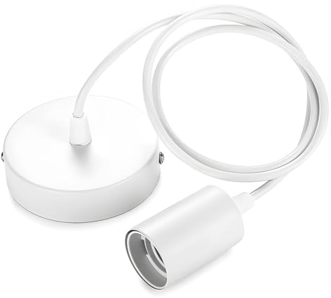WUSJCOF Portalámpara E27 de Metal, 1 juego para lámparas, casquillos bombillas, compatible con pantalla y soporte, ideal para techo en la cocina (100 cm) (Blanco)