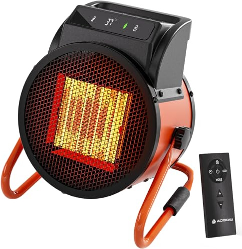 Heizlüfter energiesparend mit Fernbedienung, 3000W Elektrischer Heizlüfter PTC Keramik-Heizung mit digitalem Thermostat, 24h Timer, 3 Betriebsarten, Überhitzungsschutz für Werkstatt Garage Baustelle