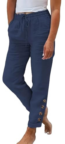 Pantalones Lino Mujer Verano Frescos Ligeros Pantalon Anchos Largos Tallas Grandes Casuales Pantalón Palazzo Lino Algodón Fino Suave Y Cómodo con Bolsillos Y Cordón Vintage Moda Playa Vacaciones Boho